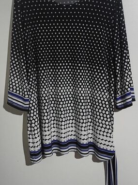 Women's Black & White Polka Dot Tunic with Blue Stripe Hem